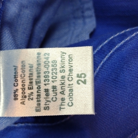 𝅺Current/Elliott Cobalt Blue Chevron Five Pocket Low Rise Ankle Skinny Jeans - Picture 7 of 11